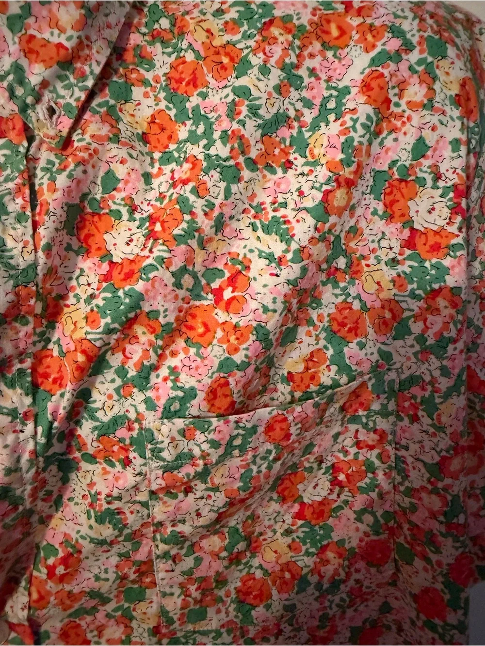 J. Crew Short-Sleeve Floral Button-Down Shirt — Orange & Green
